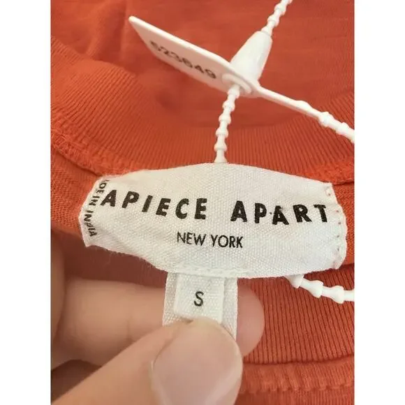 Apiece Apart Nina Cinched Waist Dress Orange Midi Wrap Organic Cotton Flambe - Picture 8 of 9